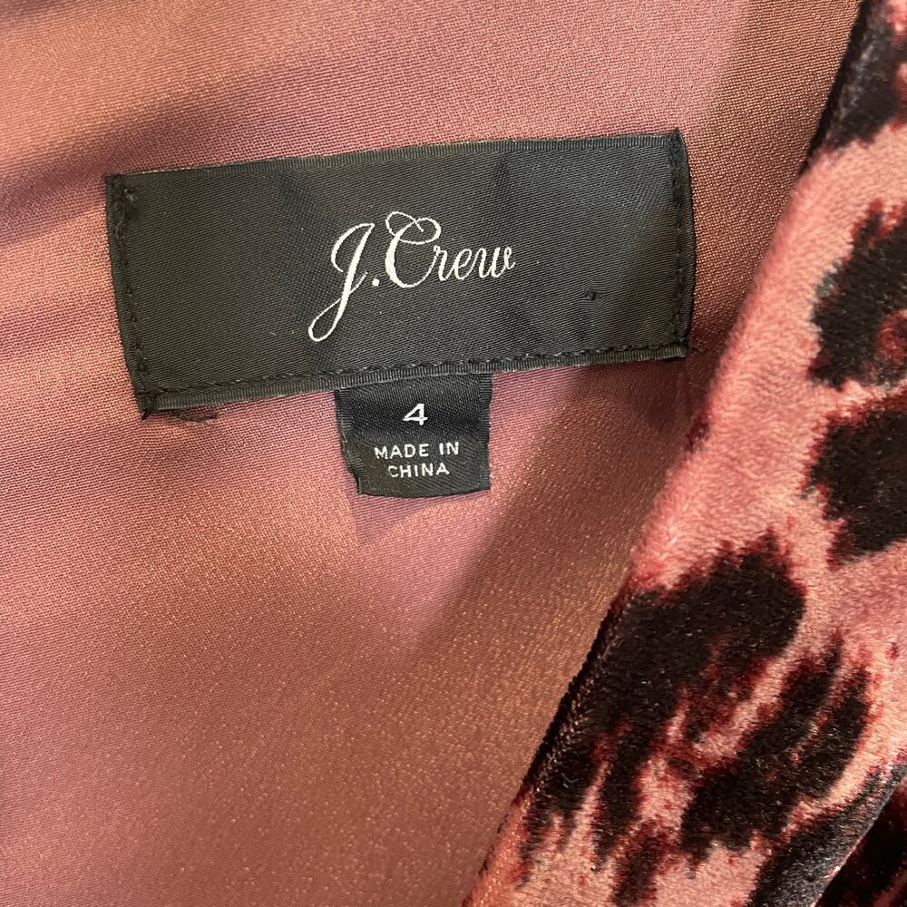 J. Crew Velvet Faux Wrap Dress Leopard Print Rose Pink Black Mini Short Sleeve 4 - Picture 3 of 6